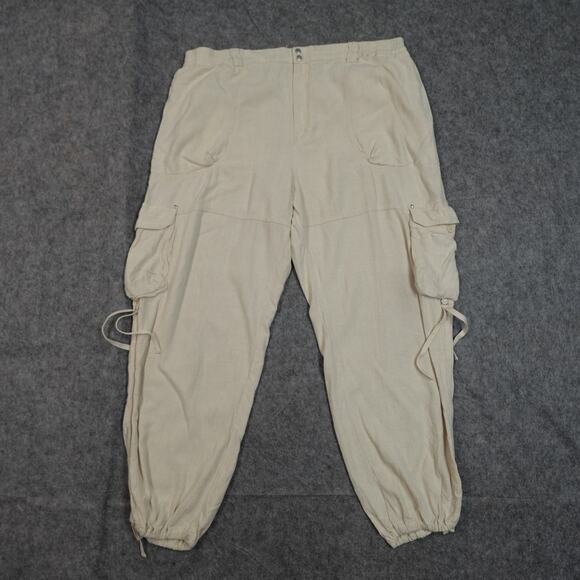 Anthropologie Pants - Anthropologie Pants Womens Extra Large Jogger Cargo Linen Ivory Pull On Baggy
